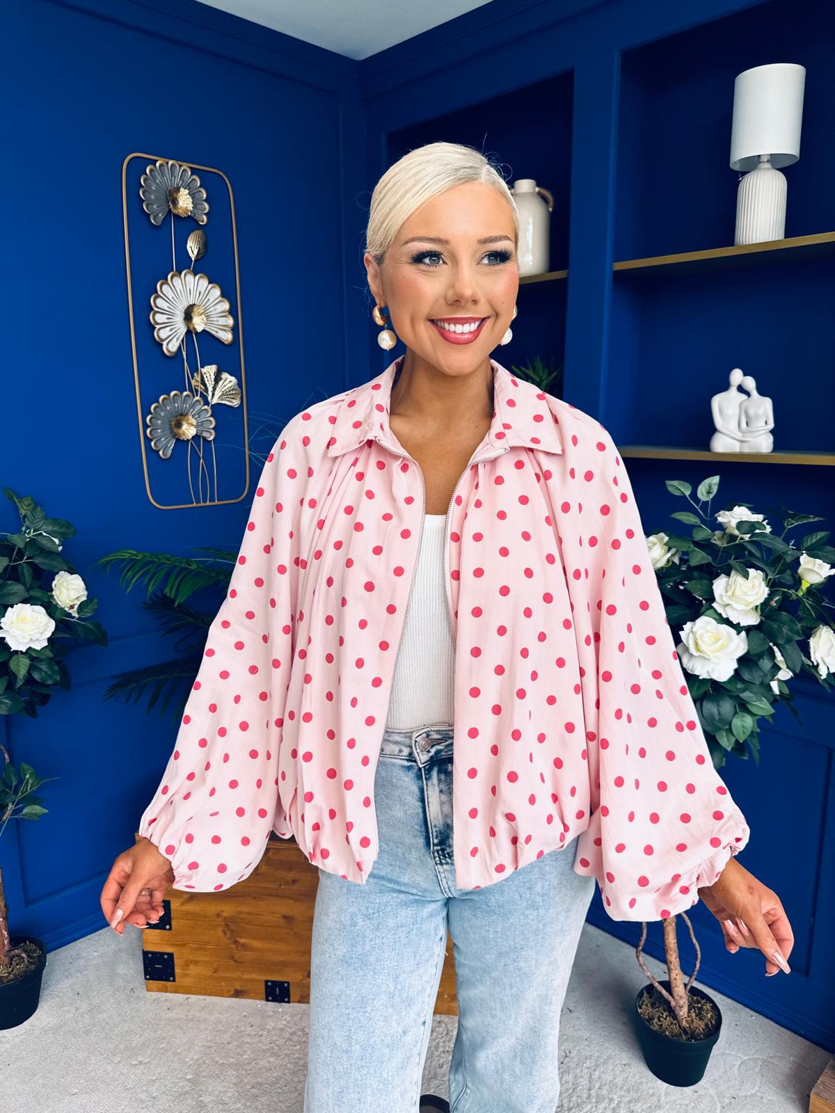 Shelly Polka Bomber Jacket Pwr Pink