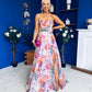 Olive Open Back Occasion Dress Floral Pink