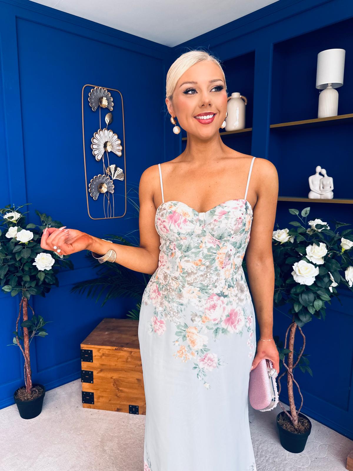 Tami Bodice Detail Occasion Dress Floral Mint