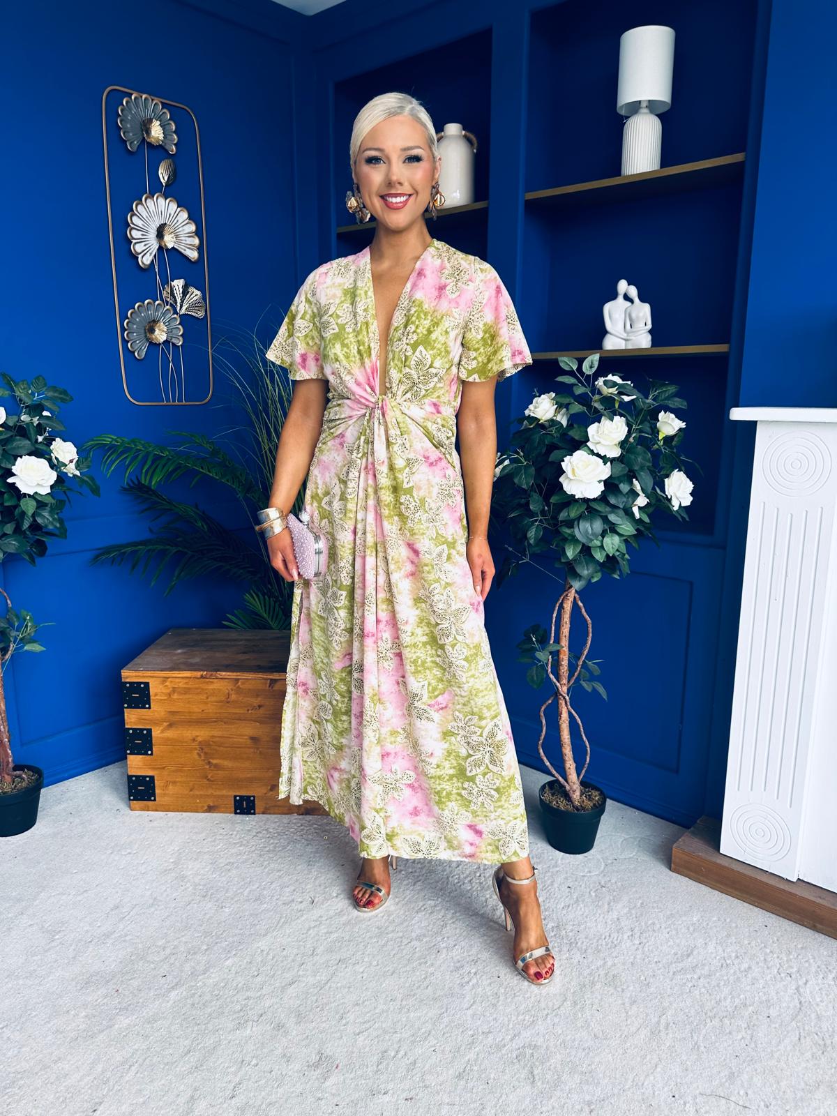 Dee Twist Detail Midi Dress Lime