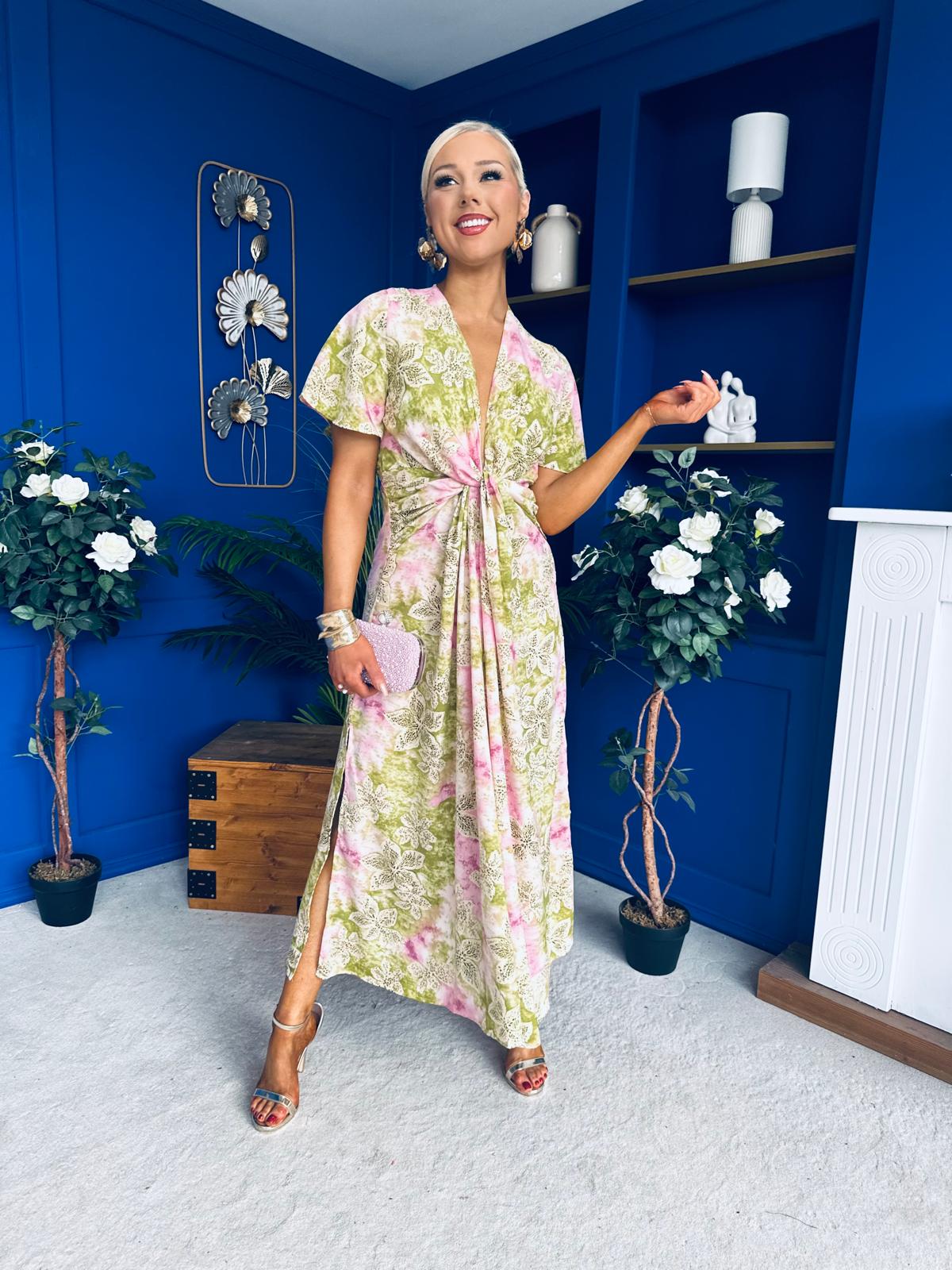 Dee Twist Detail Midi Dress Lime