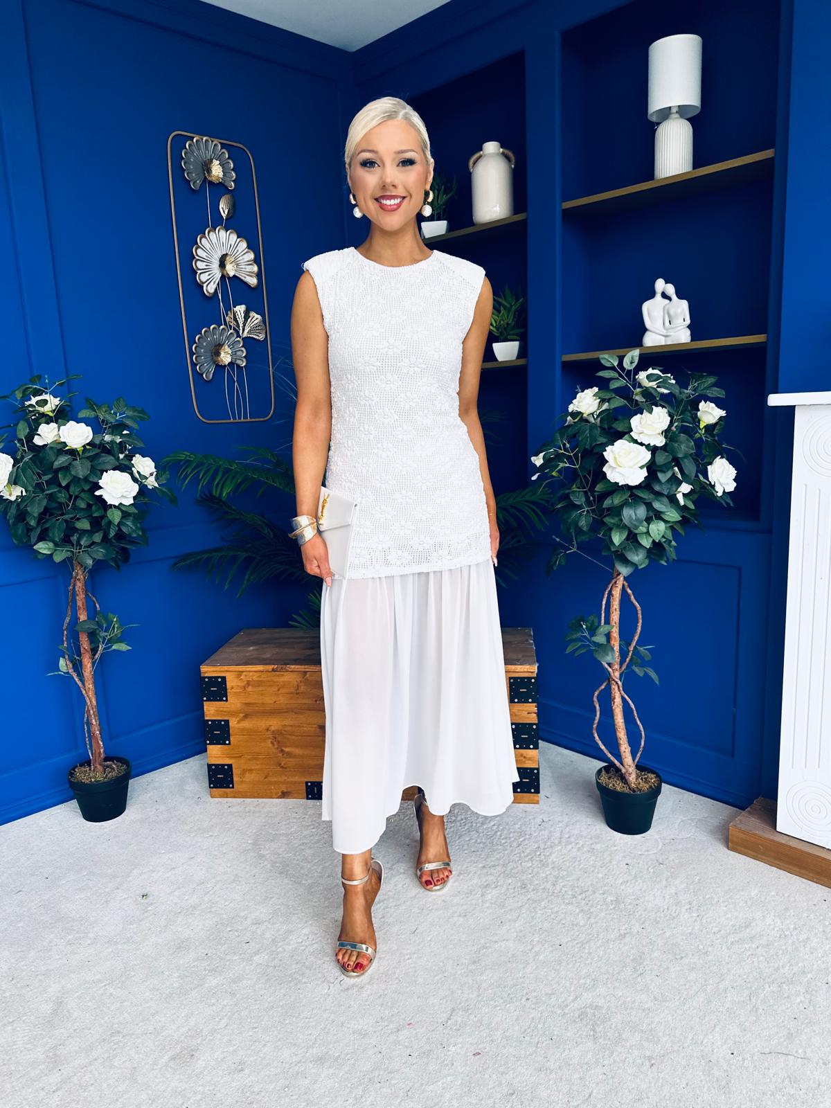 Kasey Lace Detailed Midi Dress White