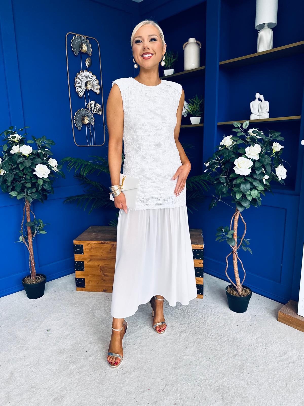 Kasey Lace Detailed Midi Dress White
