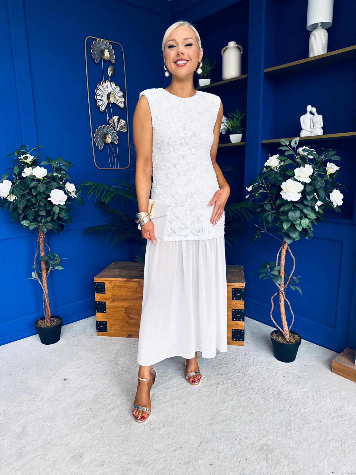 Kasey Lace Detailed Midi Dress White