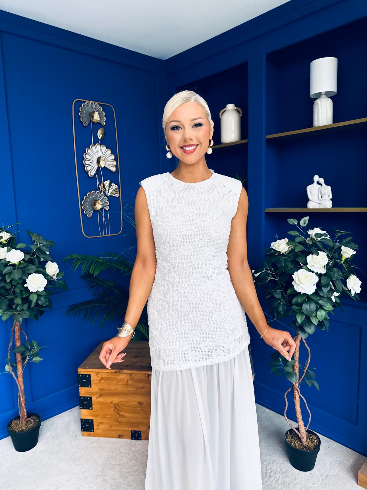 Kasey Lace Detailed Midi Dress White