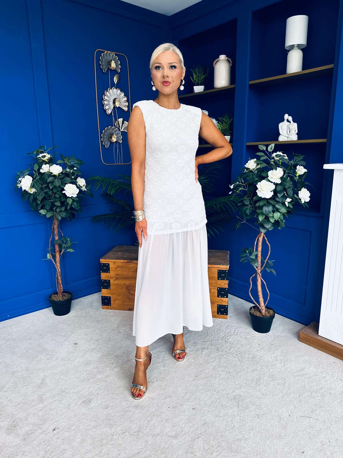 Kasey Lace Detailed Midi Dress White