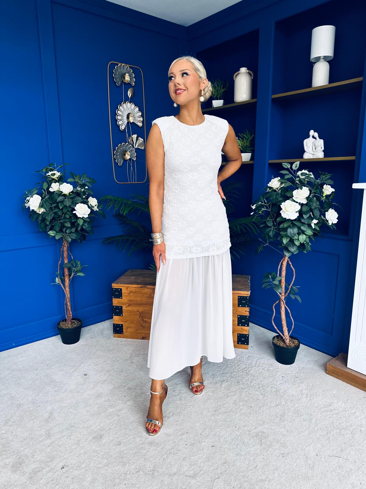 Kasey Lace Detailed Midi Dress White