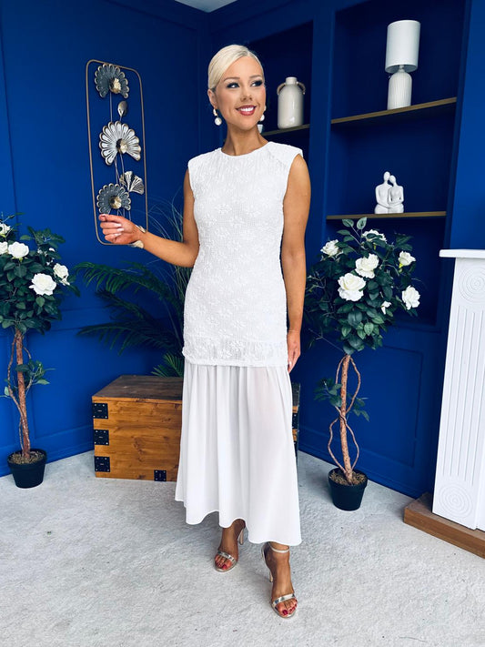 Kasey Lace Detailed Midi Dress White