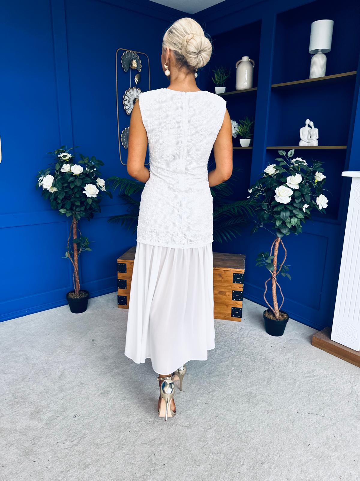 Kasey Lace Detailed Midi Dress White