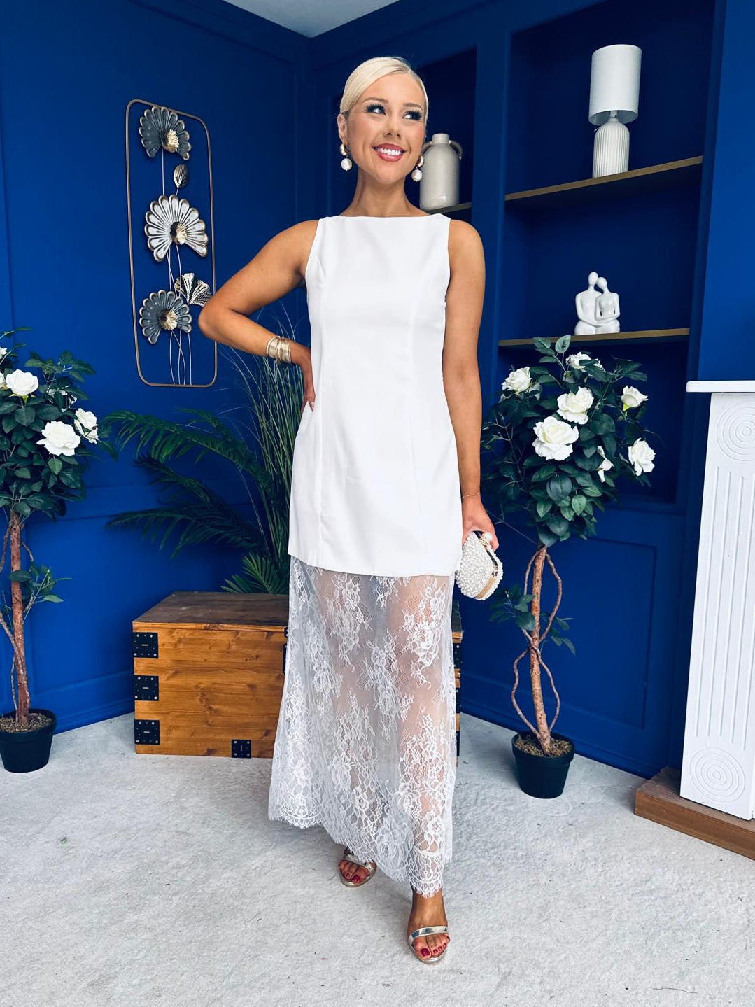 Pauline Detailed Midi Dress White