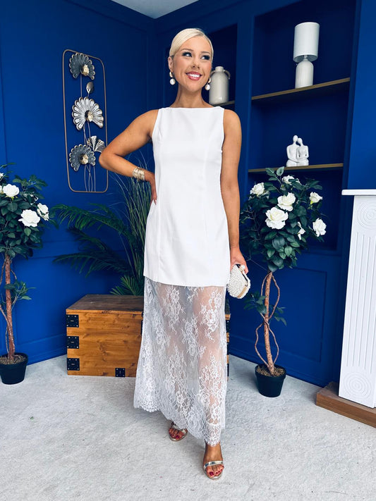 Pauline Detailed Midi Dress White