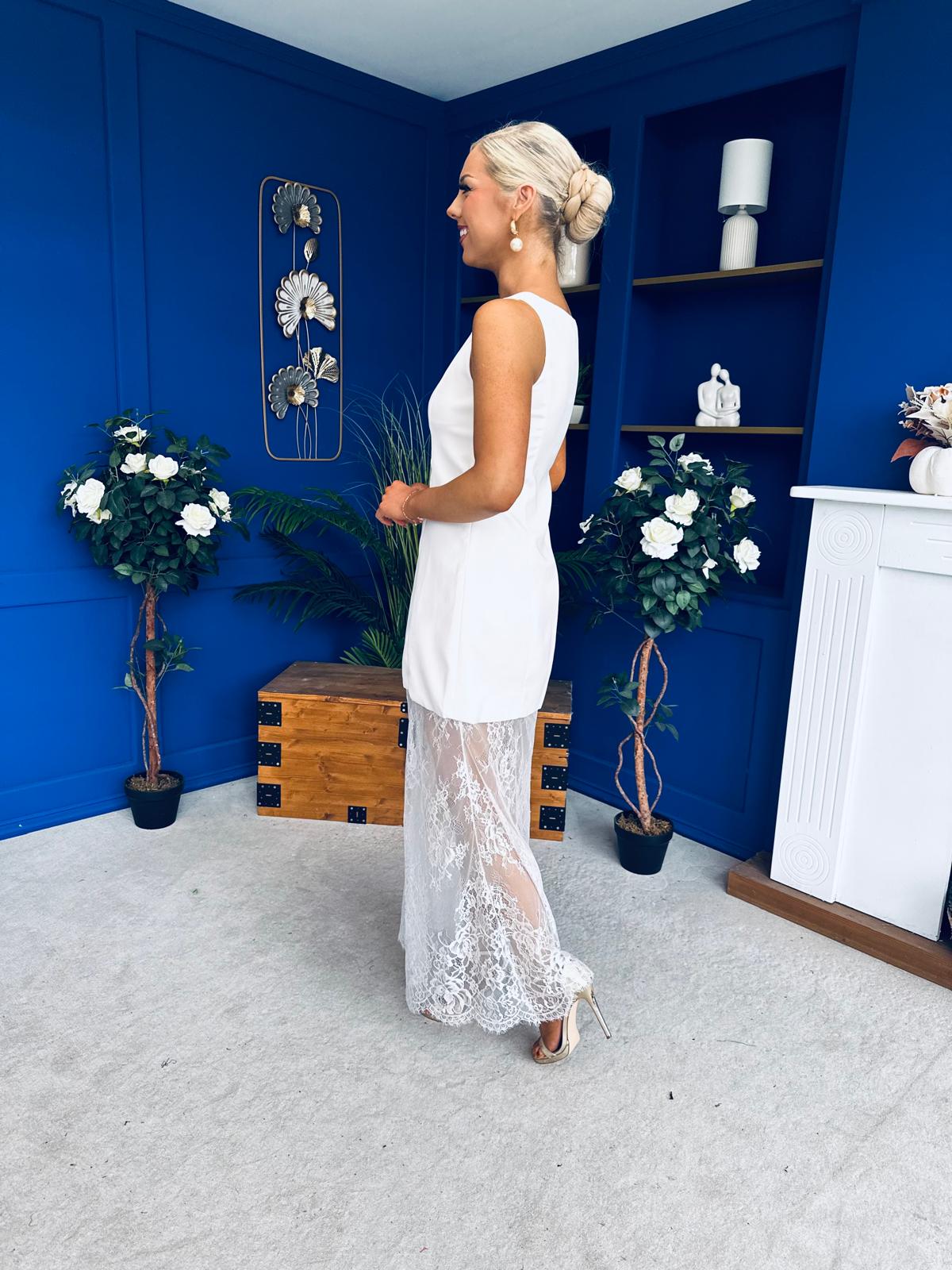 Pauline Detailed Midi Dress White