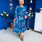 Bevin Belted Midi Dress Floral Midnight Blue
