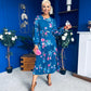 Bevin Belted Midi Dress Floral Midnight Blue