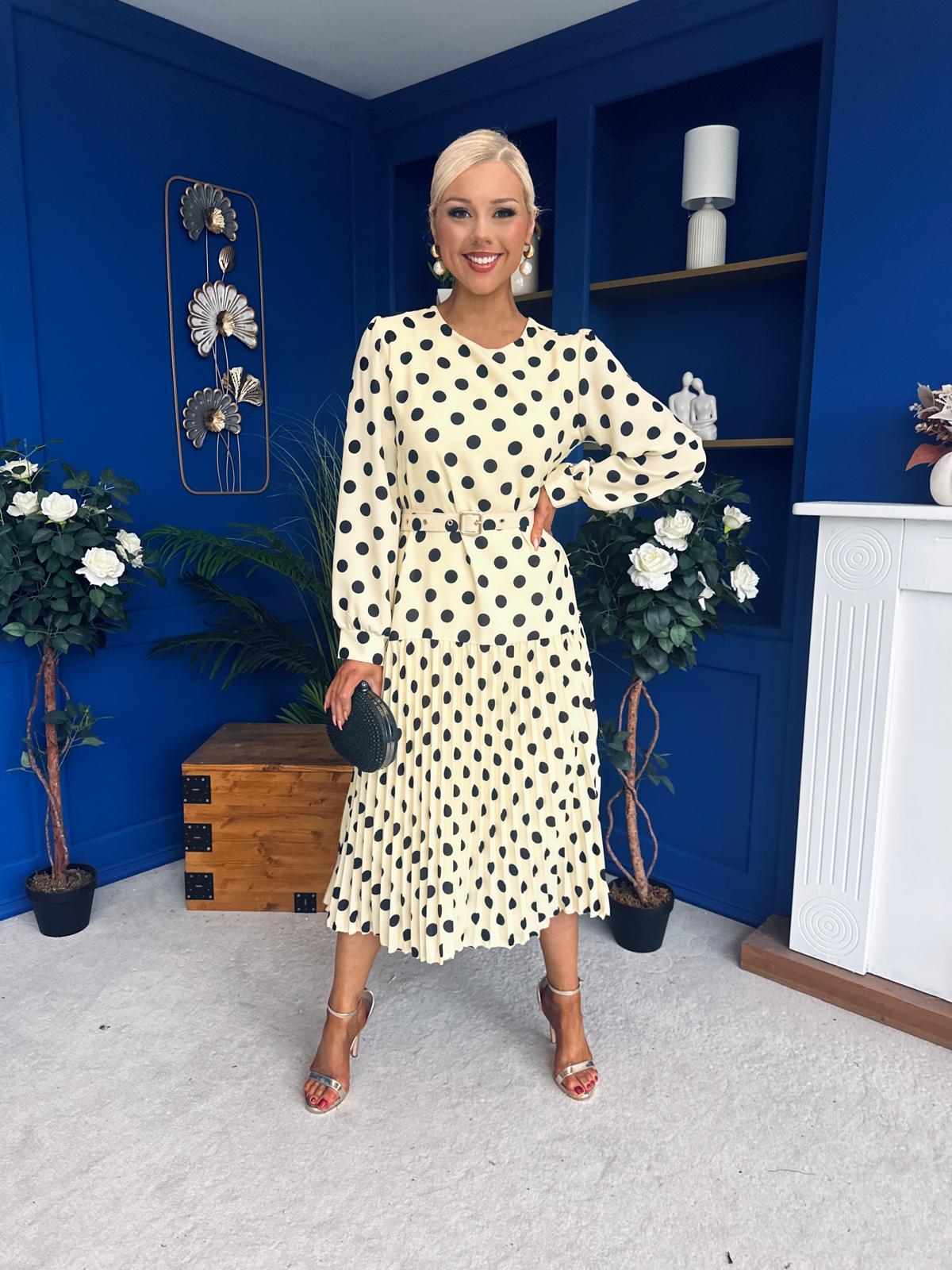 Bevin Belted Midi Dress Polka Yellow