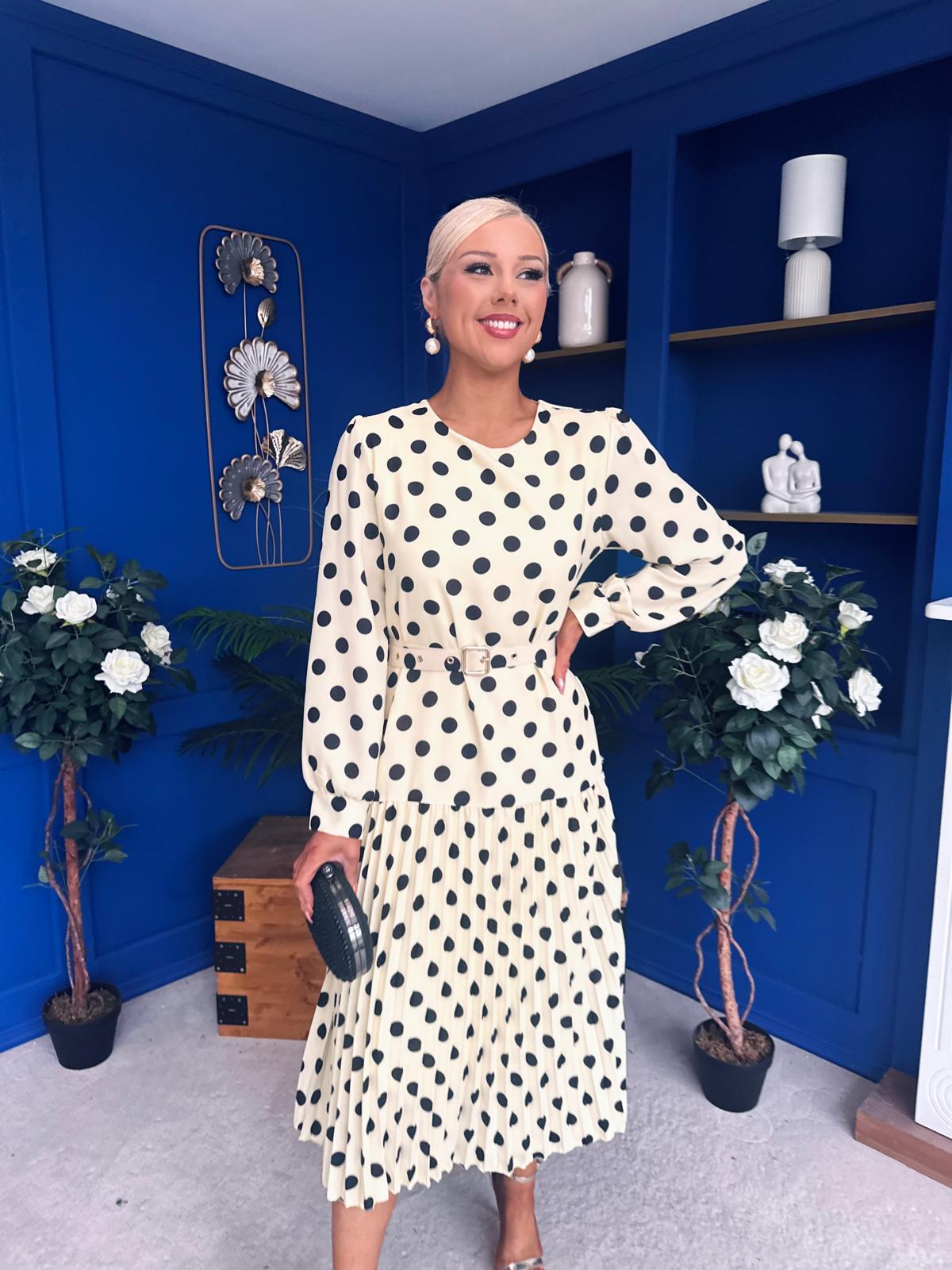 Bevin Belted Midi Dress Polka Yellow