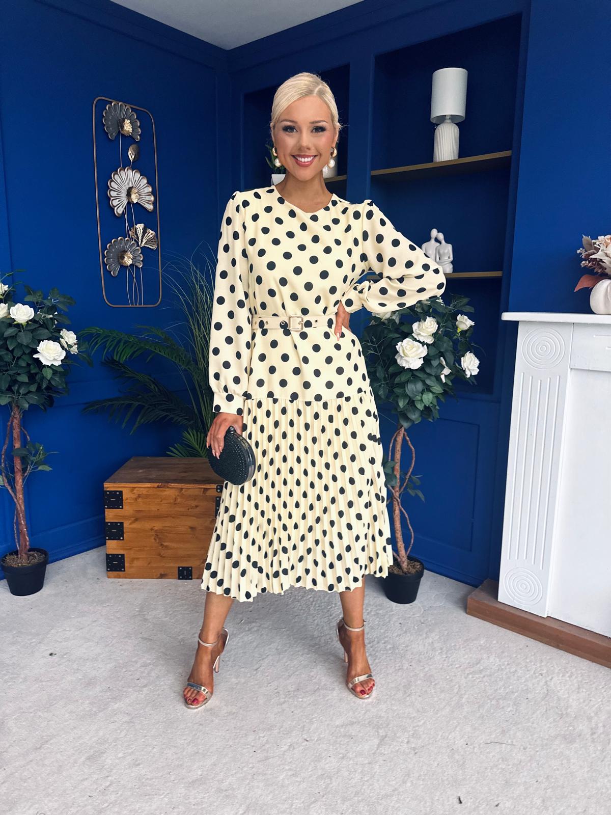 Bevin Belted Midi Dress Polka Yellow