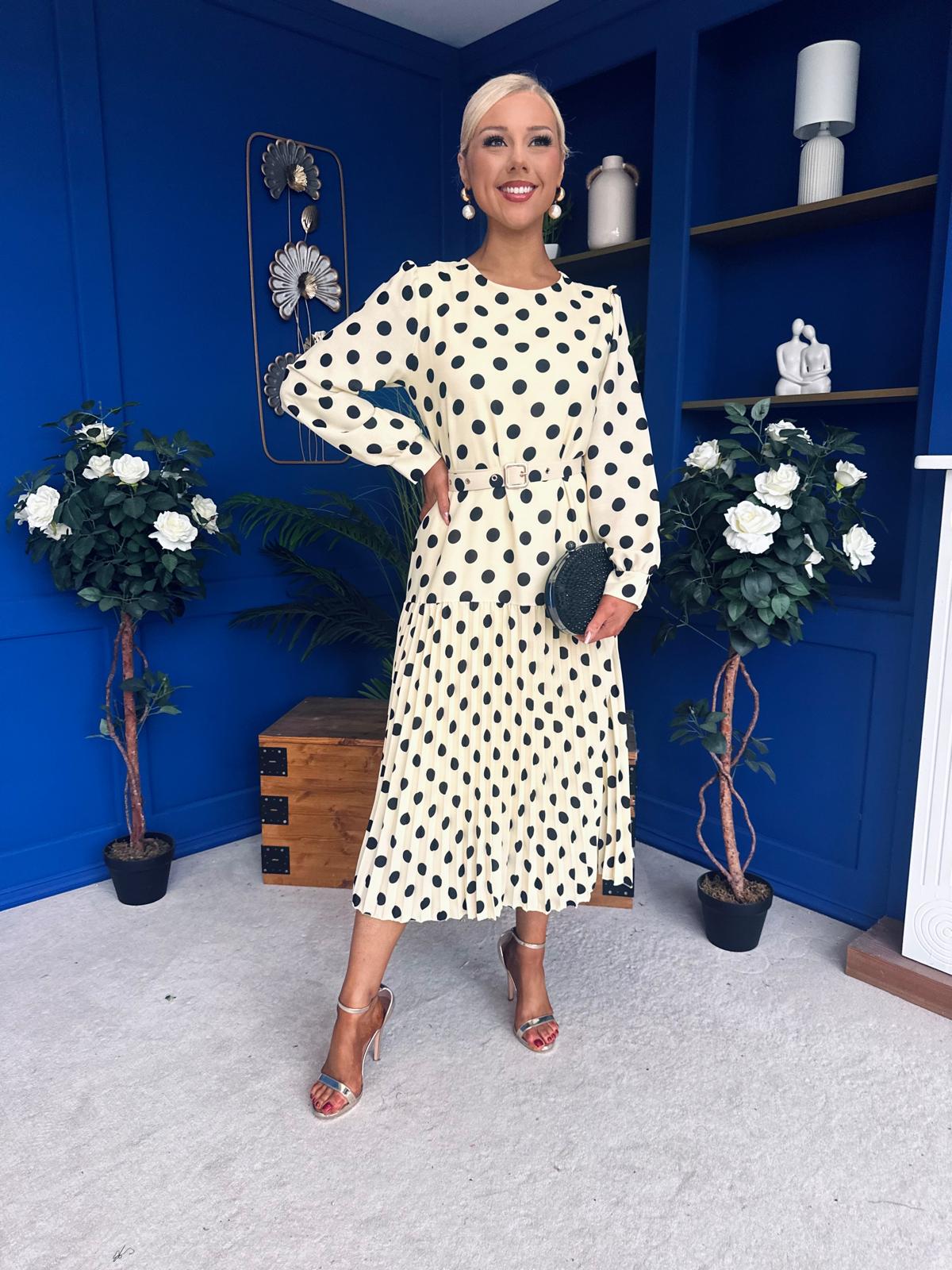 Bevin Belted Midi Dress Polka Yellow
