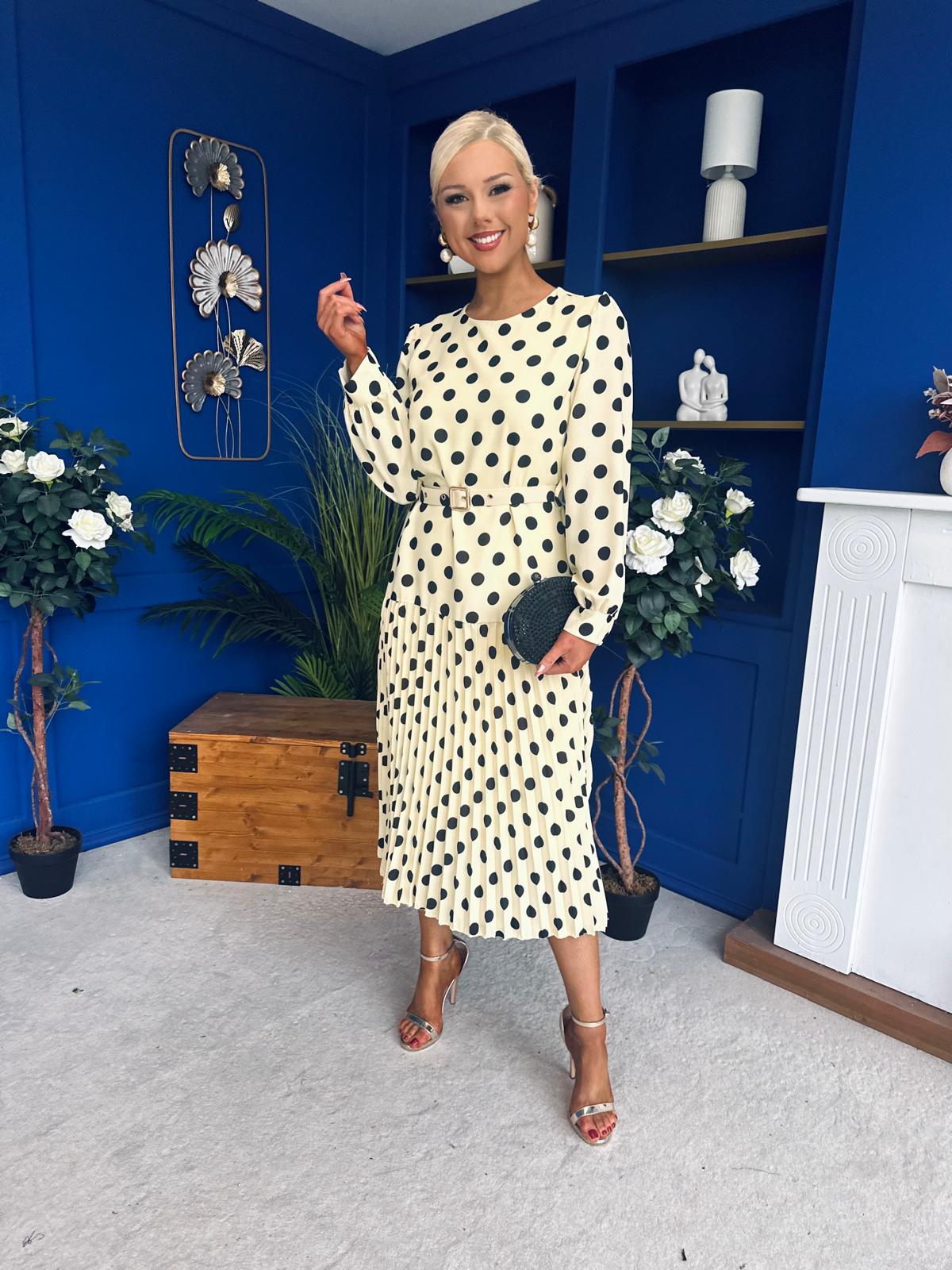 Bevin Belted Midi Dress Polka Yellow