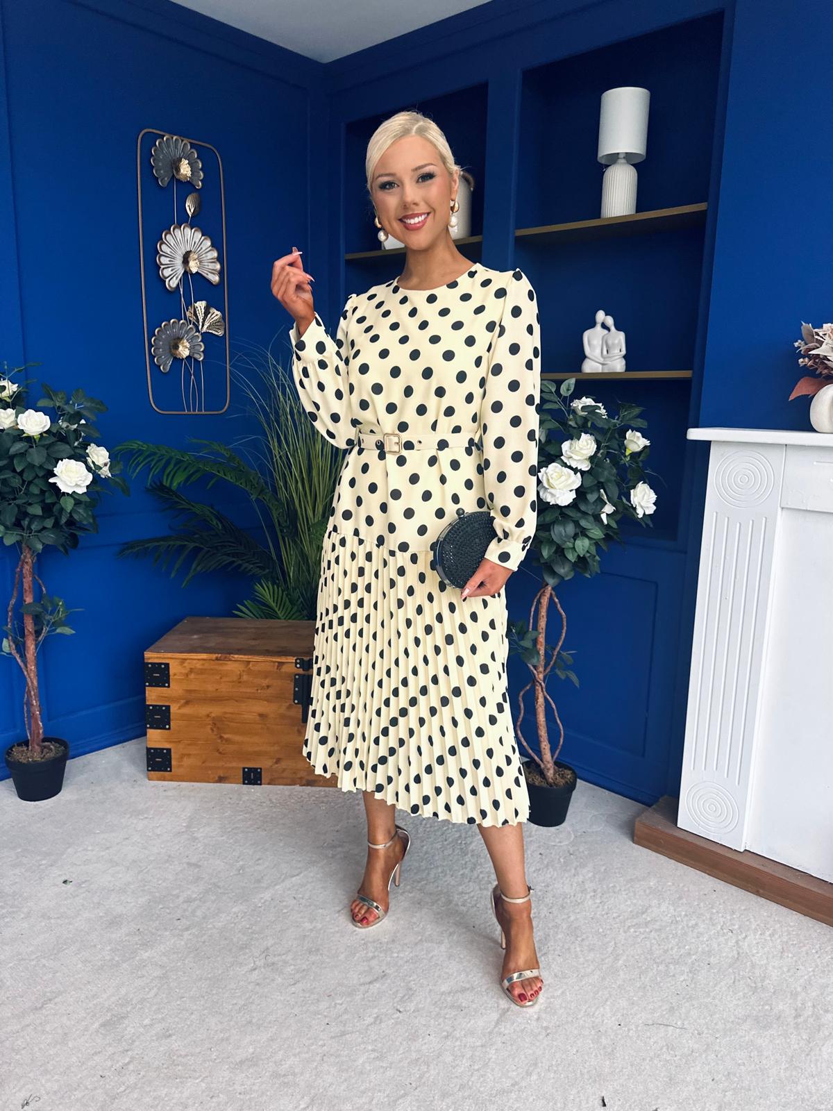 Bevin Belted Midi Dress Polka Yellow