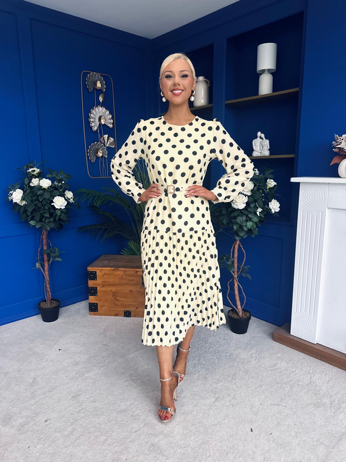Bevin Belted Midi Dress Polka Yellow