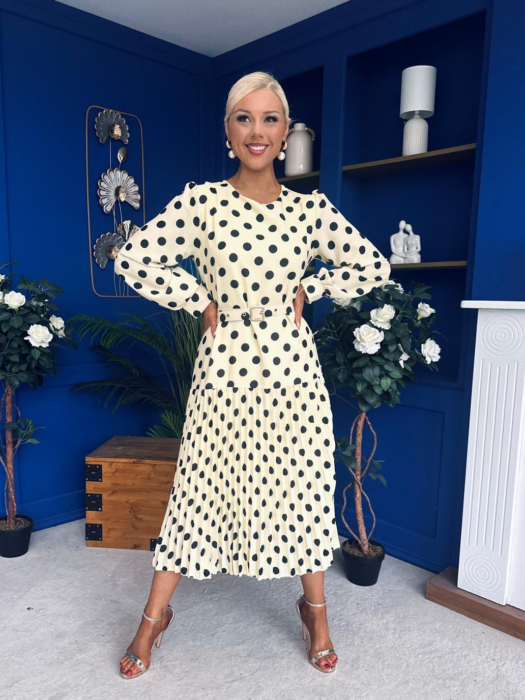 Bevin Belted Midi Dress Polka Yellow