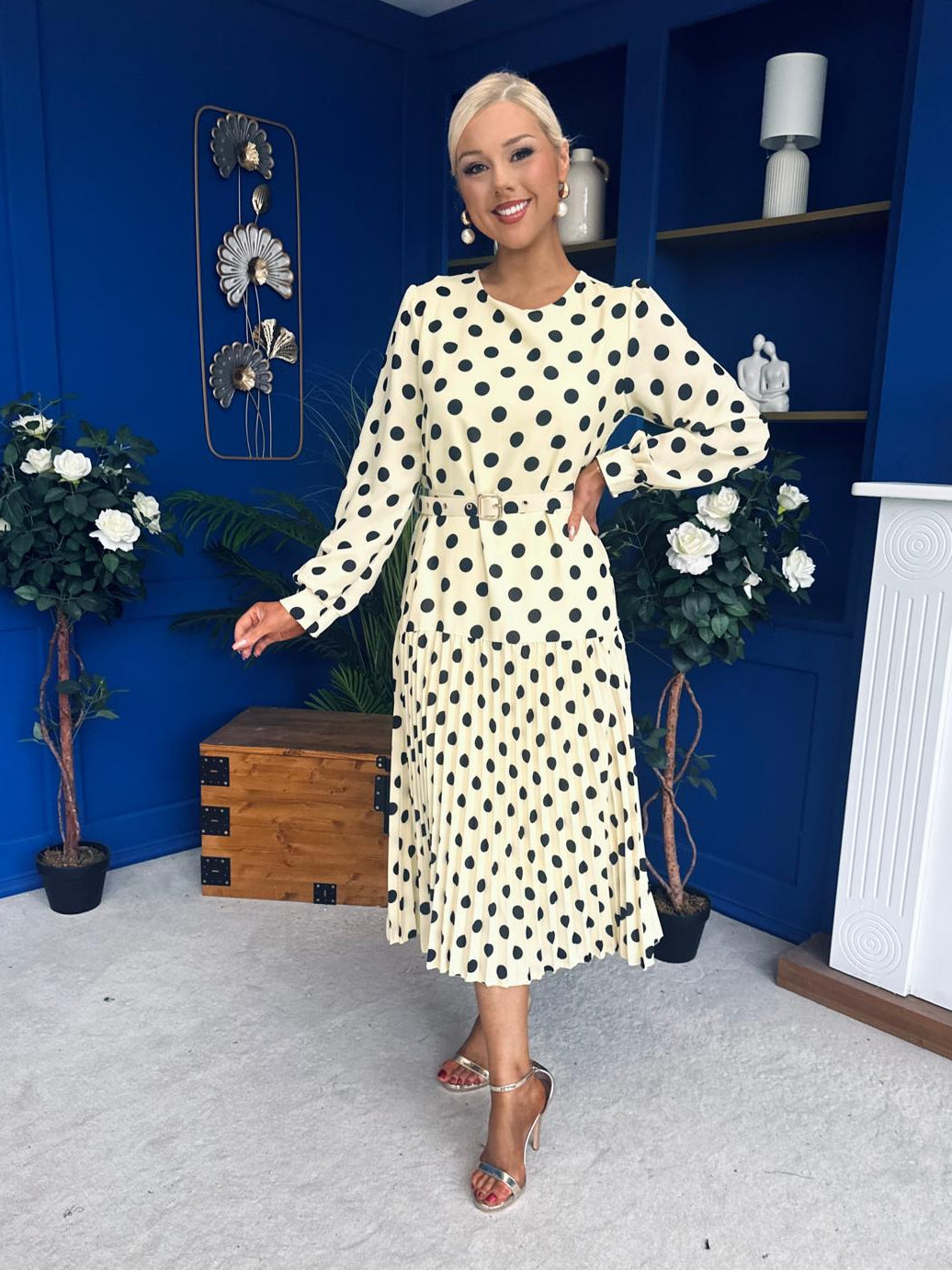 Bevin Belted Midi Dress Polka Yellow