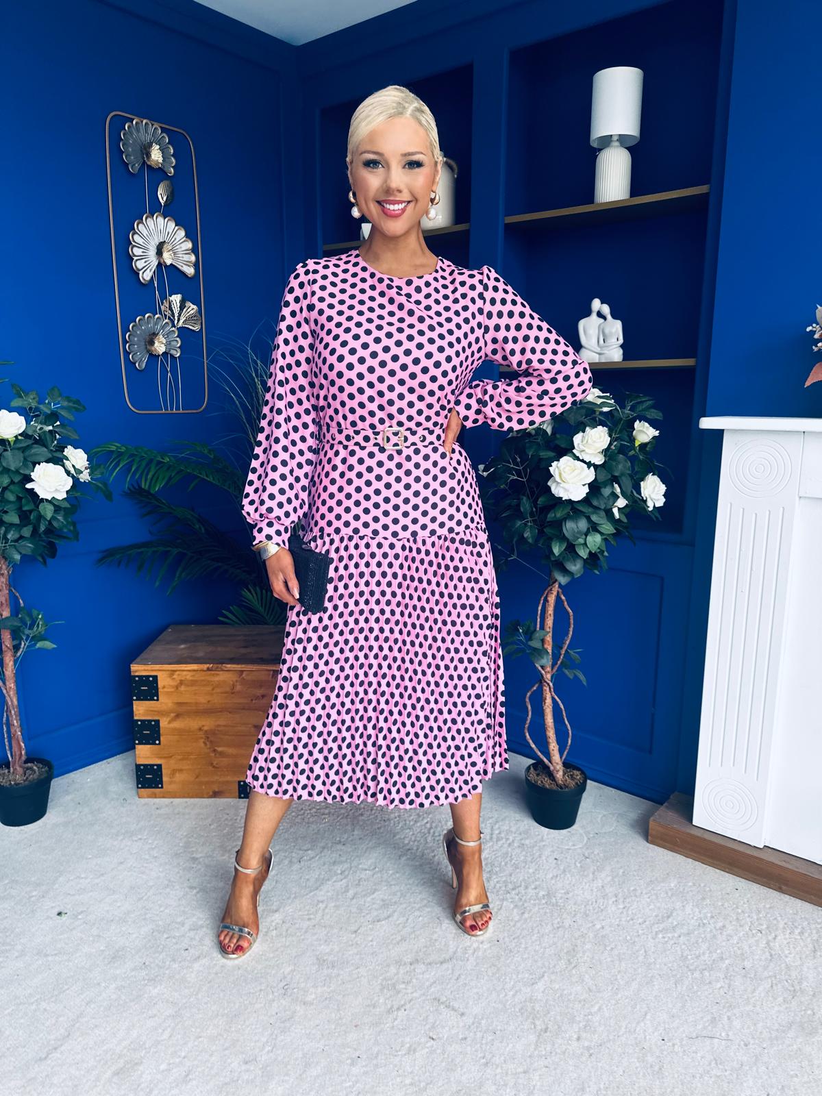 Bevin Belted Midi Dress Polka Pink