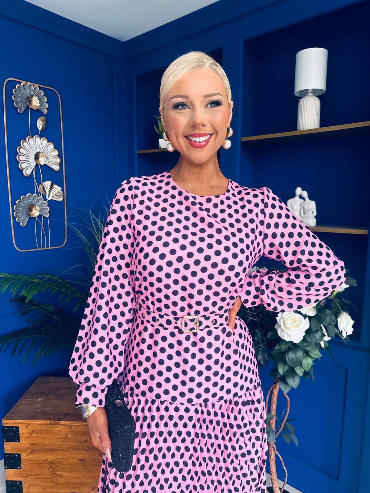 Bevin Belted Midi Dress Polka Pink