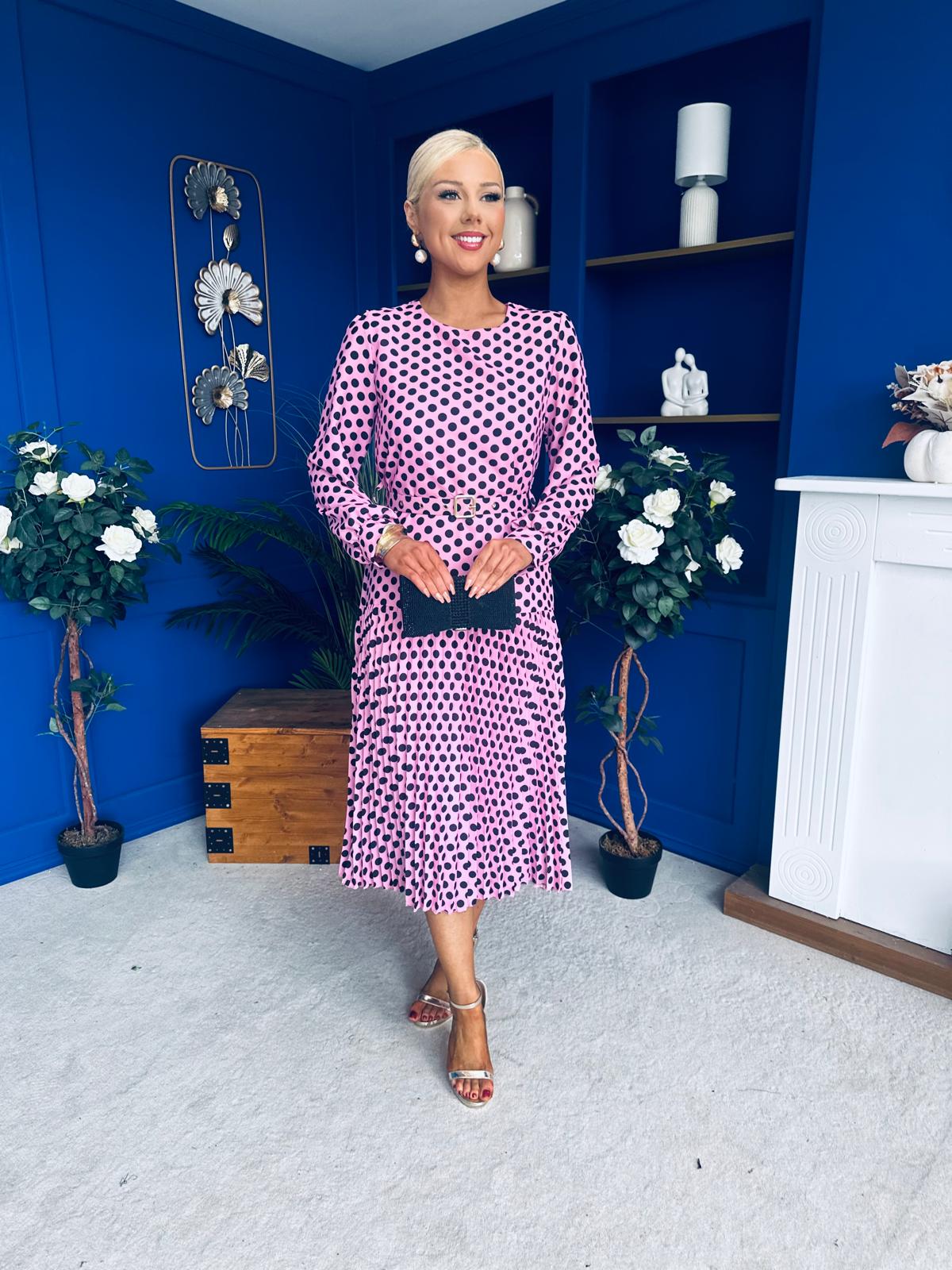 Bevin Belted Midi Dress Polka Pink