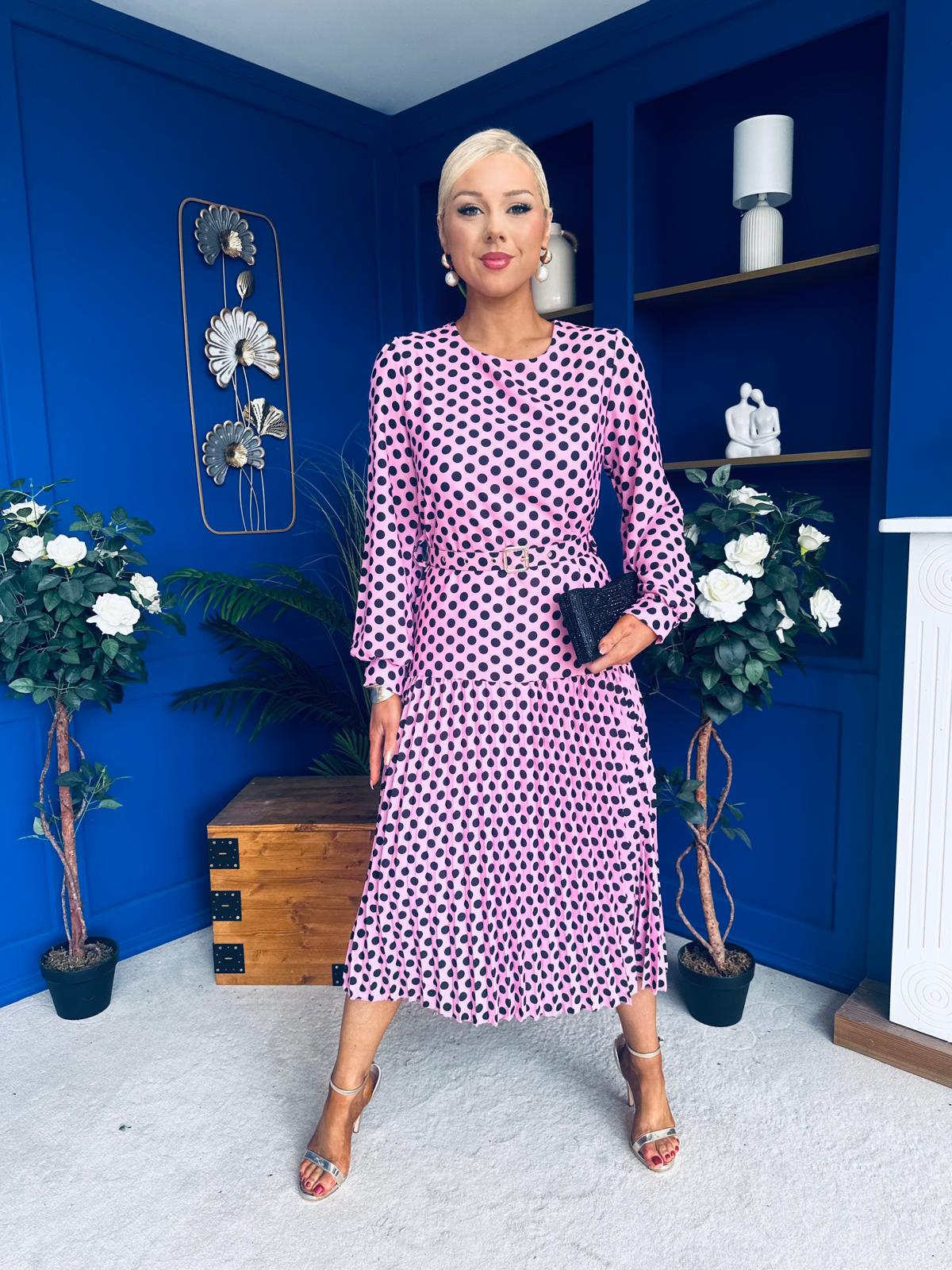 Bevin Belted Midi Dress Polka Pink