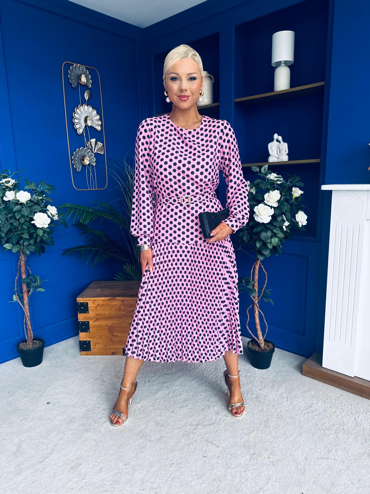 Bevin Belted Midi Dress Polka Pink