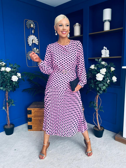 Bevin Belted Midi Dress Polka Pink