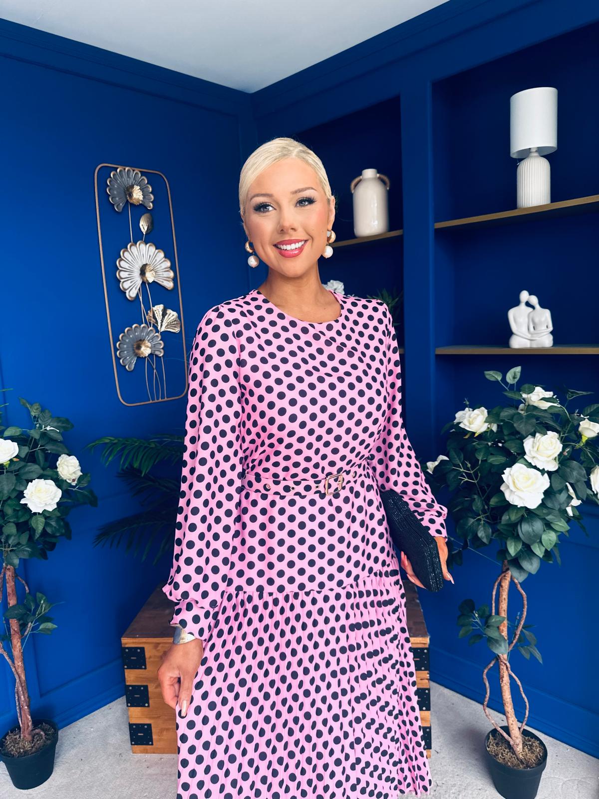 Bevin Belted Midi Dress Polka Pink