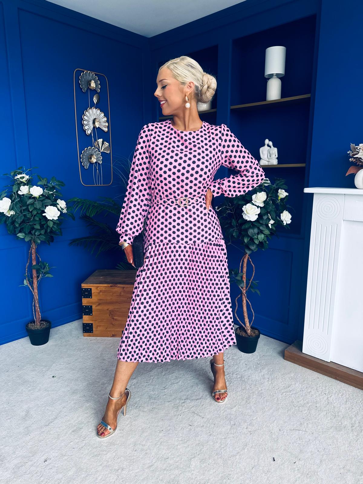 Bevin Belted Midi Dress Polka Pink