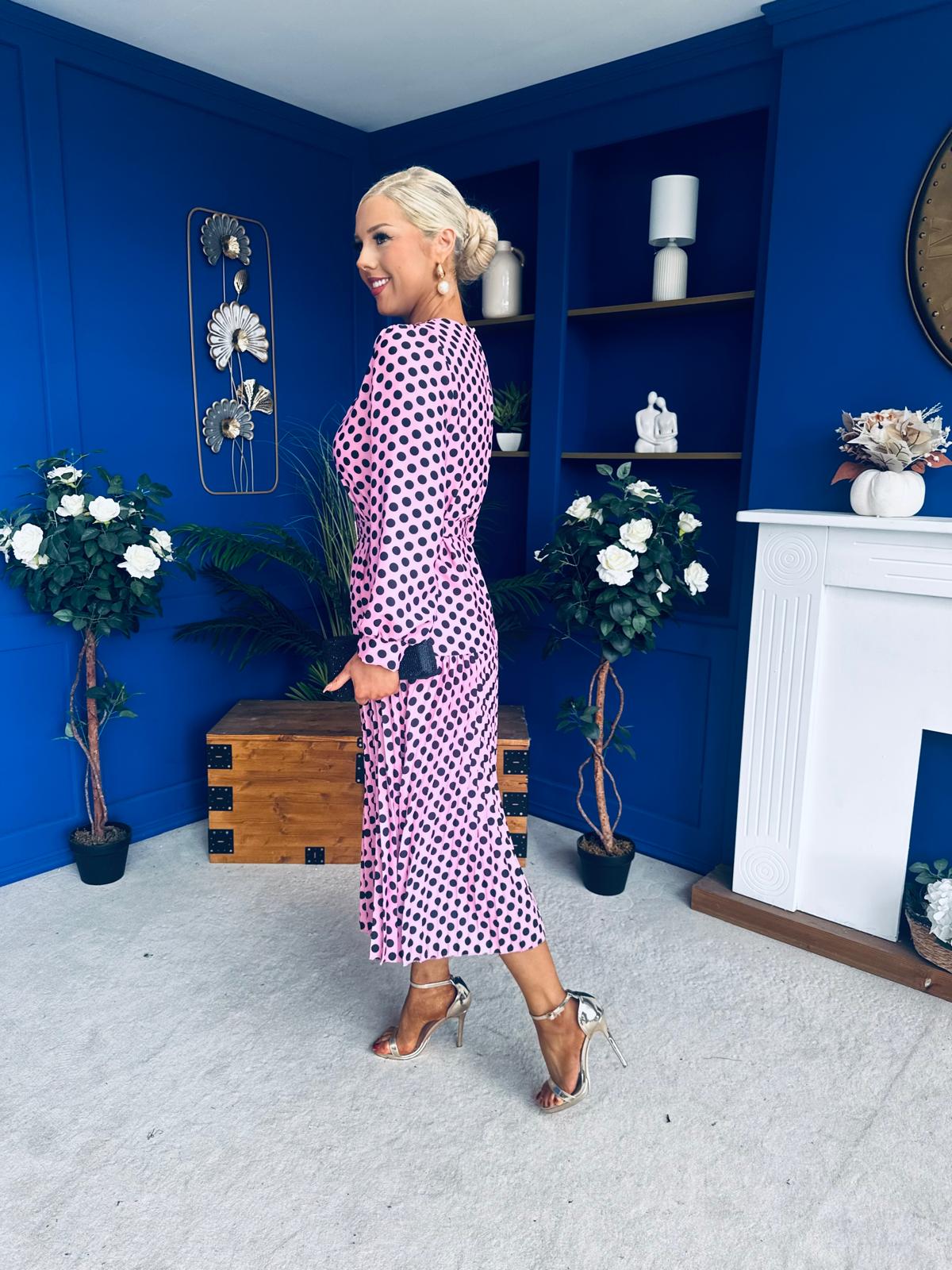 Bevin Belted Midi Dress Polka Pink