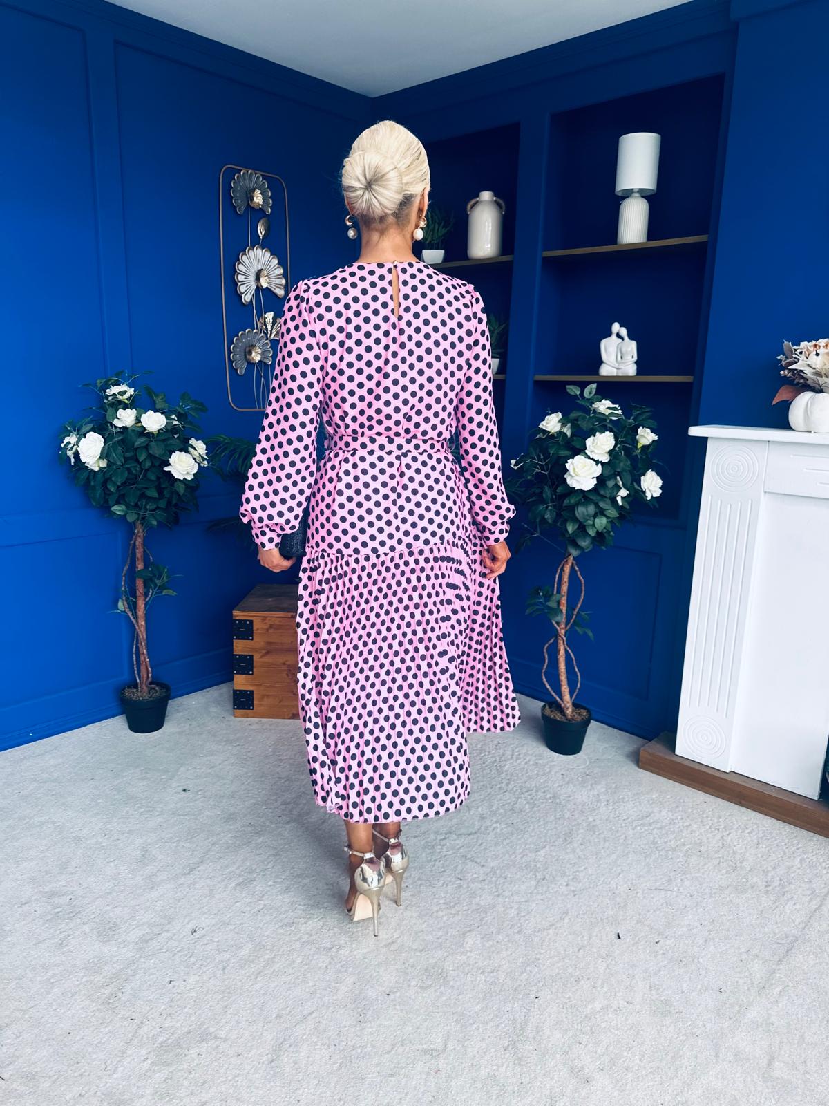Bevin Belted Midi Dress Polka Pink