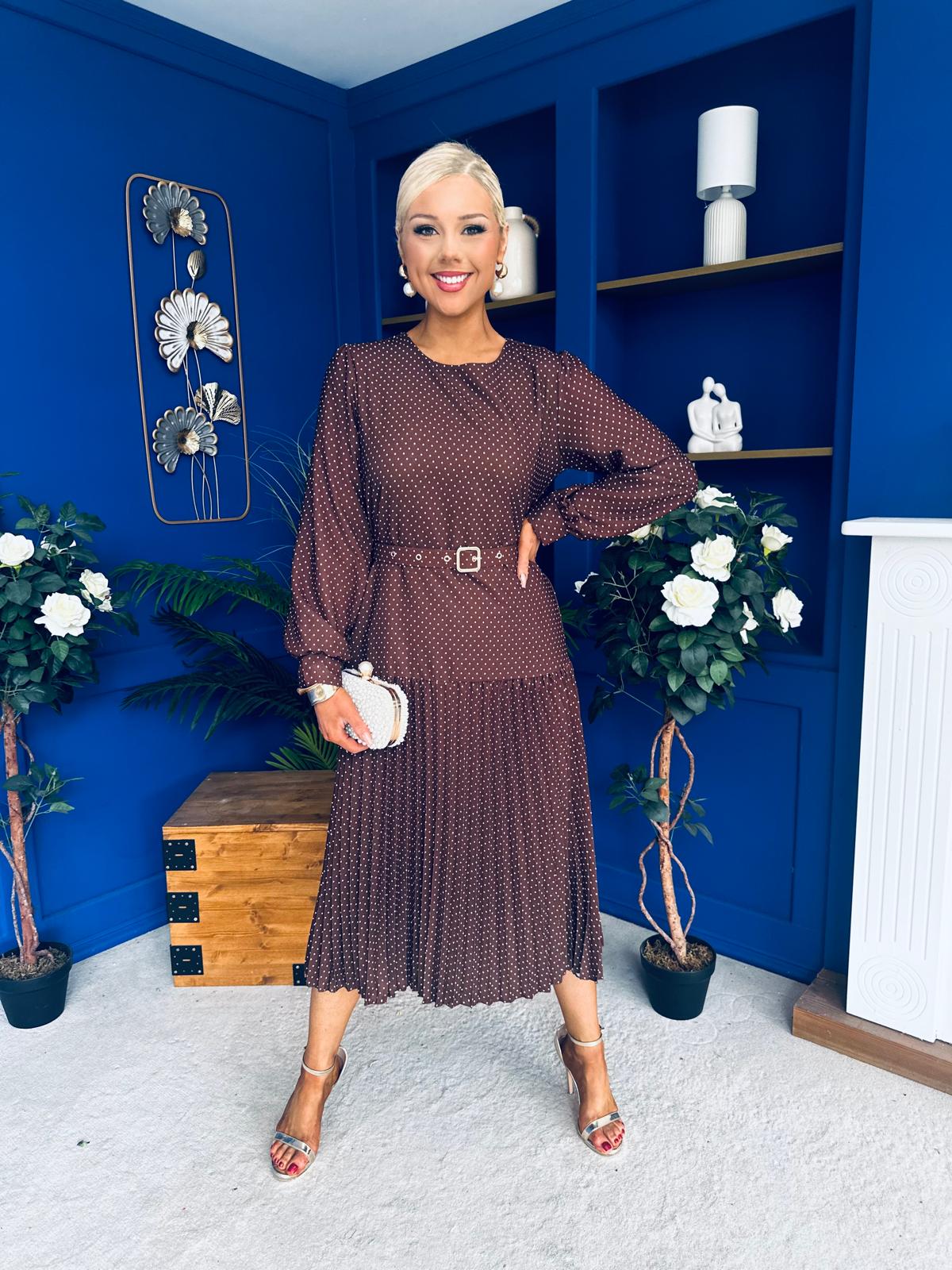 Bevin Belted Midi Dress Polka Coco