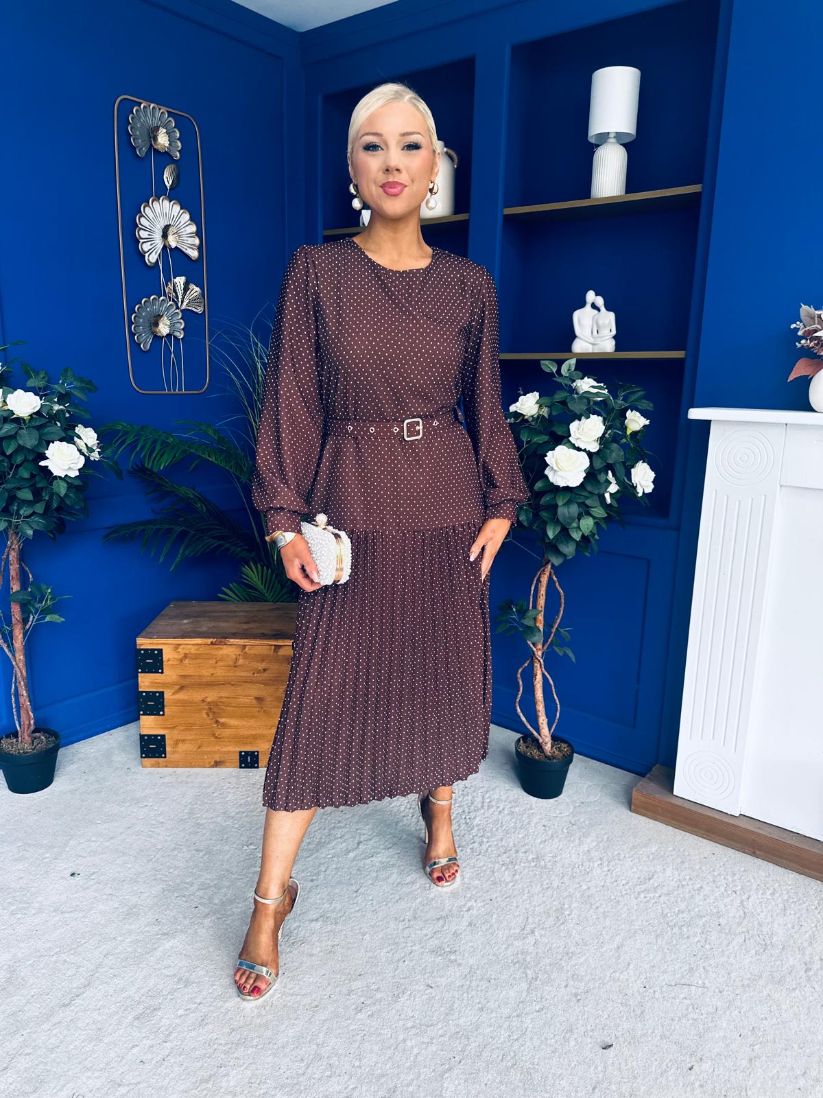 Bevin Belted Midi Dress Polka Coco