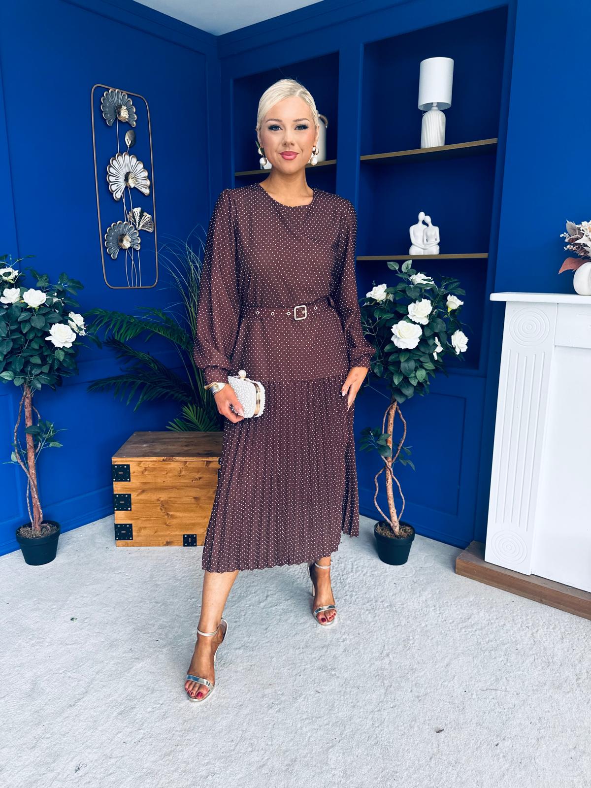 Bevin Belted Midi Dress Polka Coco