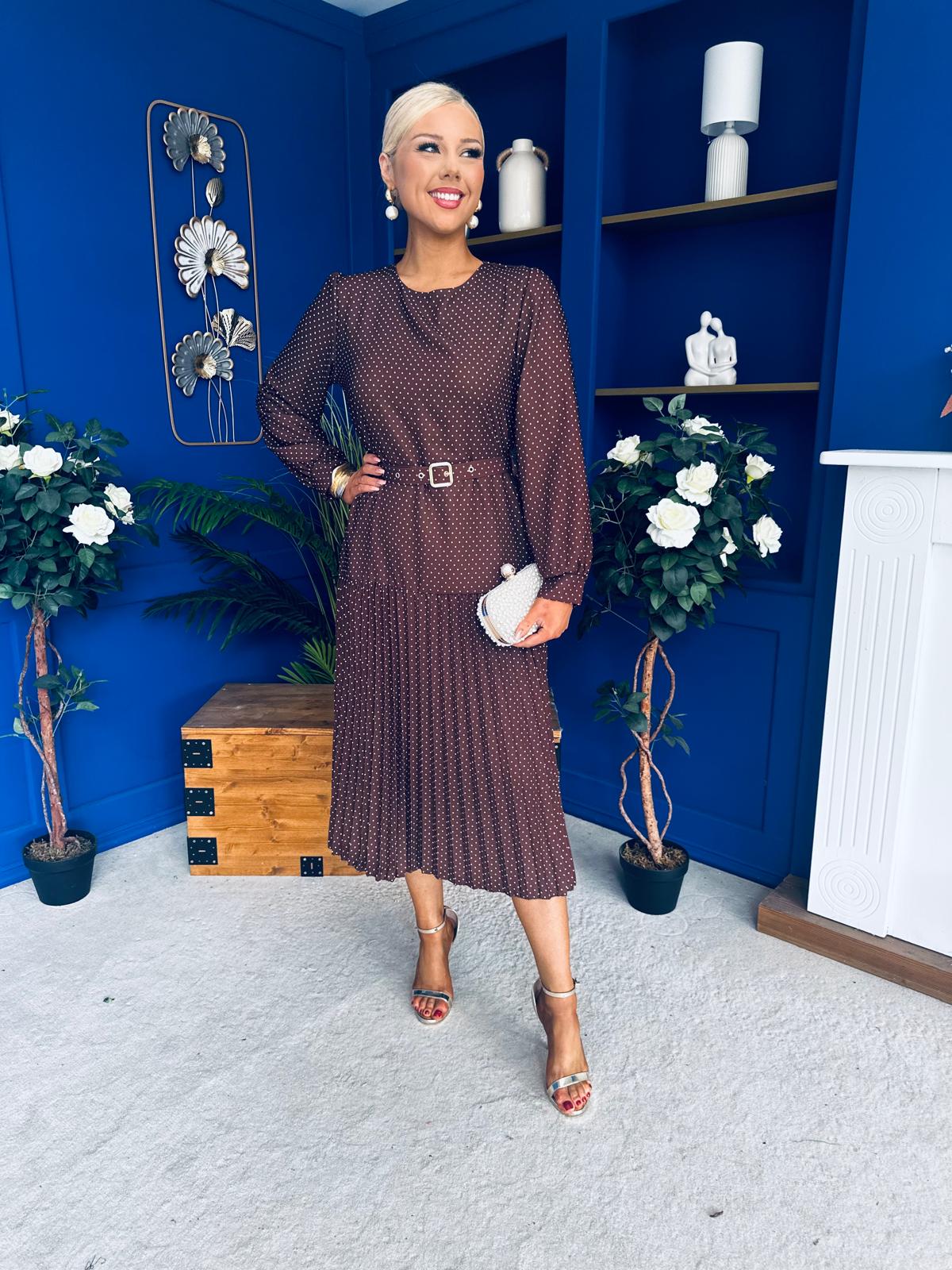 Bevin Belted Midi Dress Polka Coco