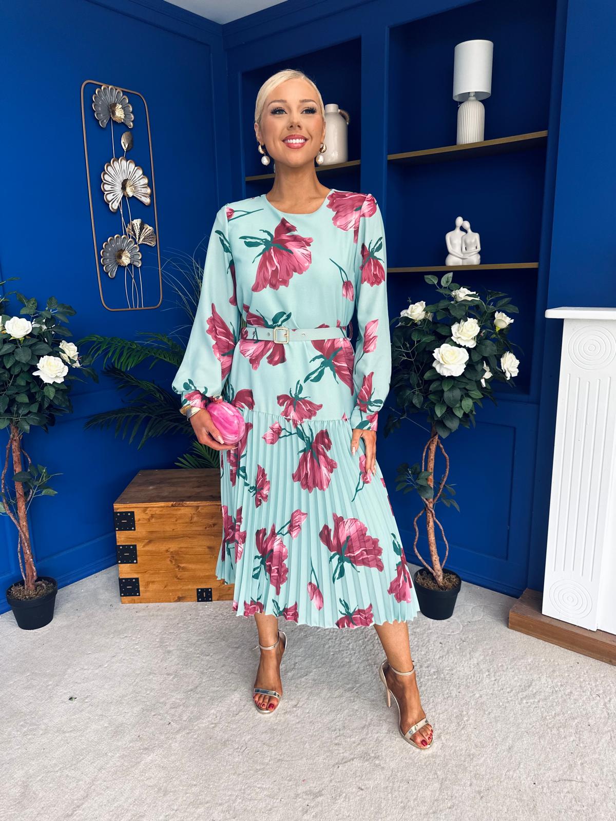 Bevin Belted Midi Dress Floral Mint