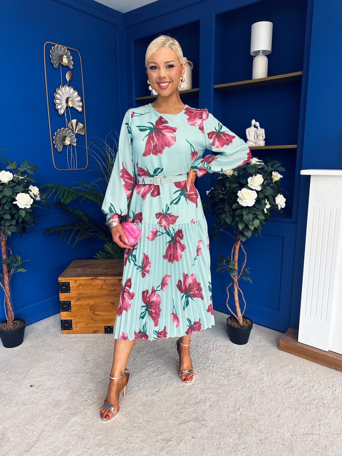 Bevin Belted Midi Dress Floral Mint