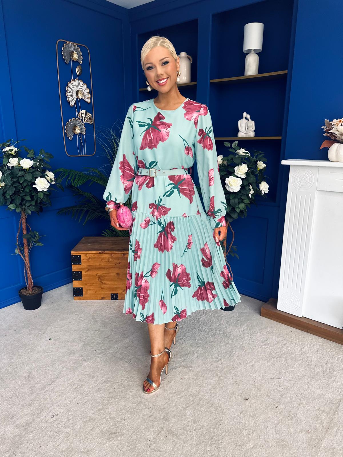 Bevin Belted Midi Dress Floral Mint