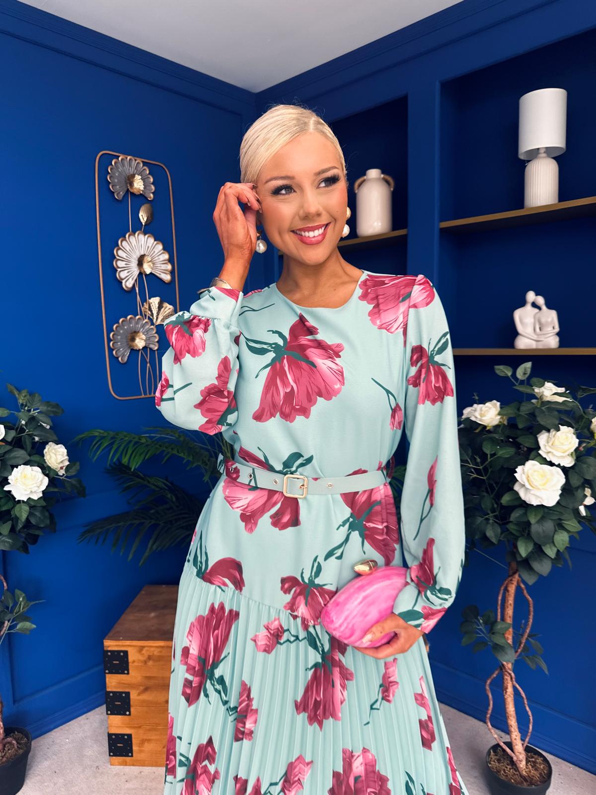 Bevin Belted Midi Dress Floral Mint