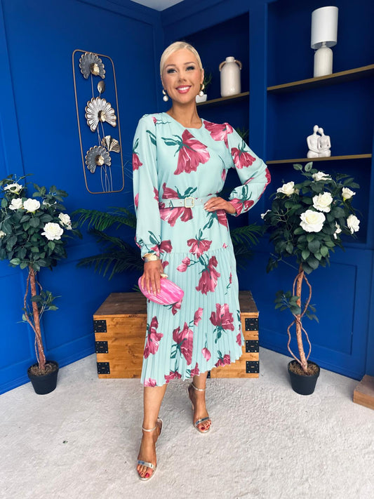 Bevin Belted Midi Dress Floral Mint