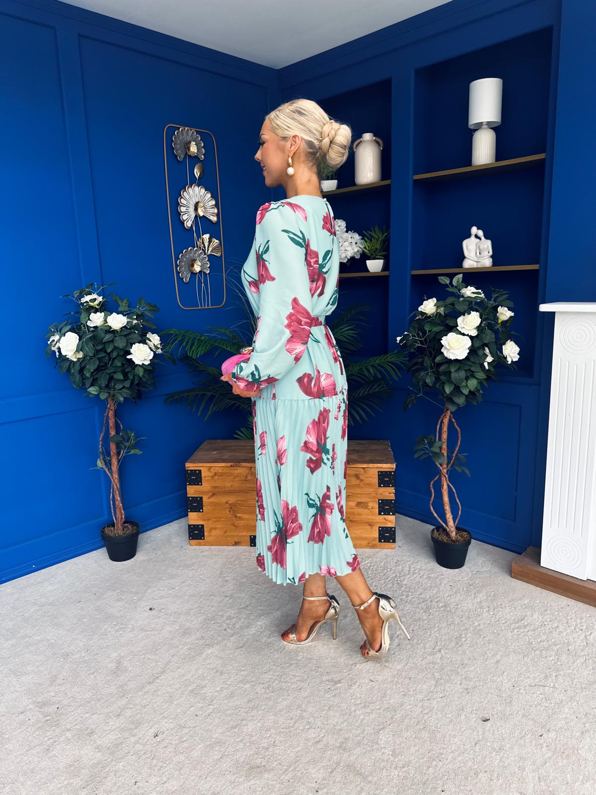 Bevin Belted Midi Dress Floral Mint