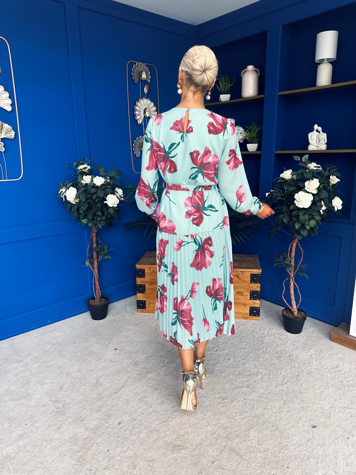 Bevin Belted Midi Dress Floral Mint