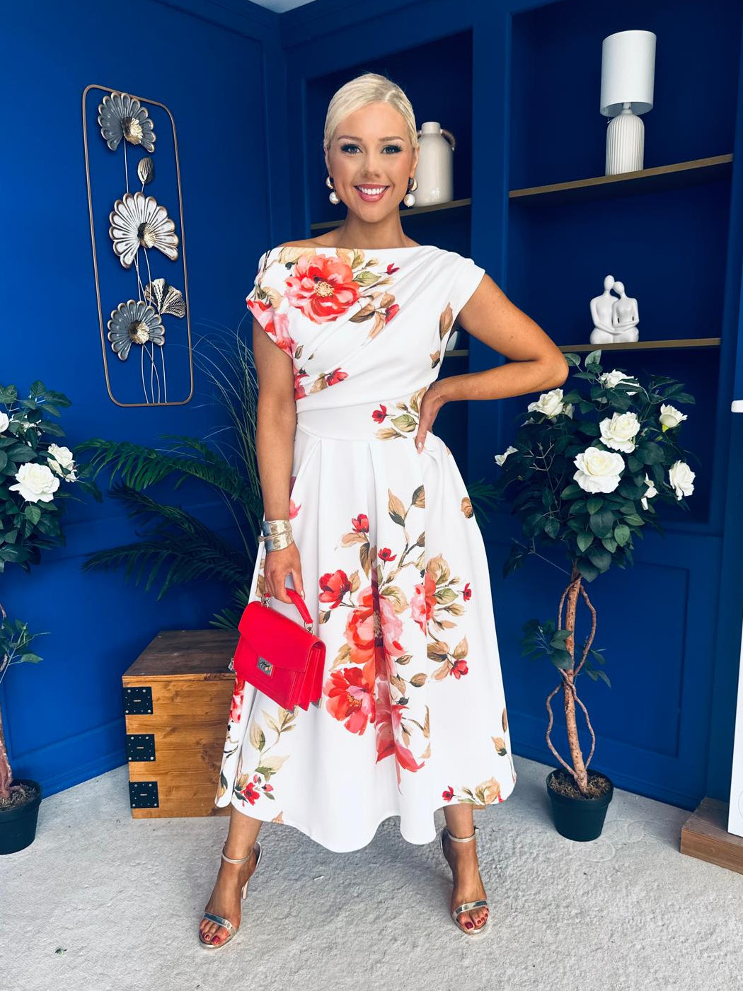 Breffy Asymmetric Neckline Skater Midi Floral Amber