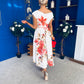 Breffy Asymmetric Neckline Skater Midi Floral Amber
